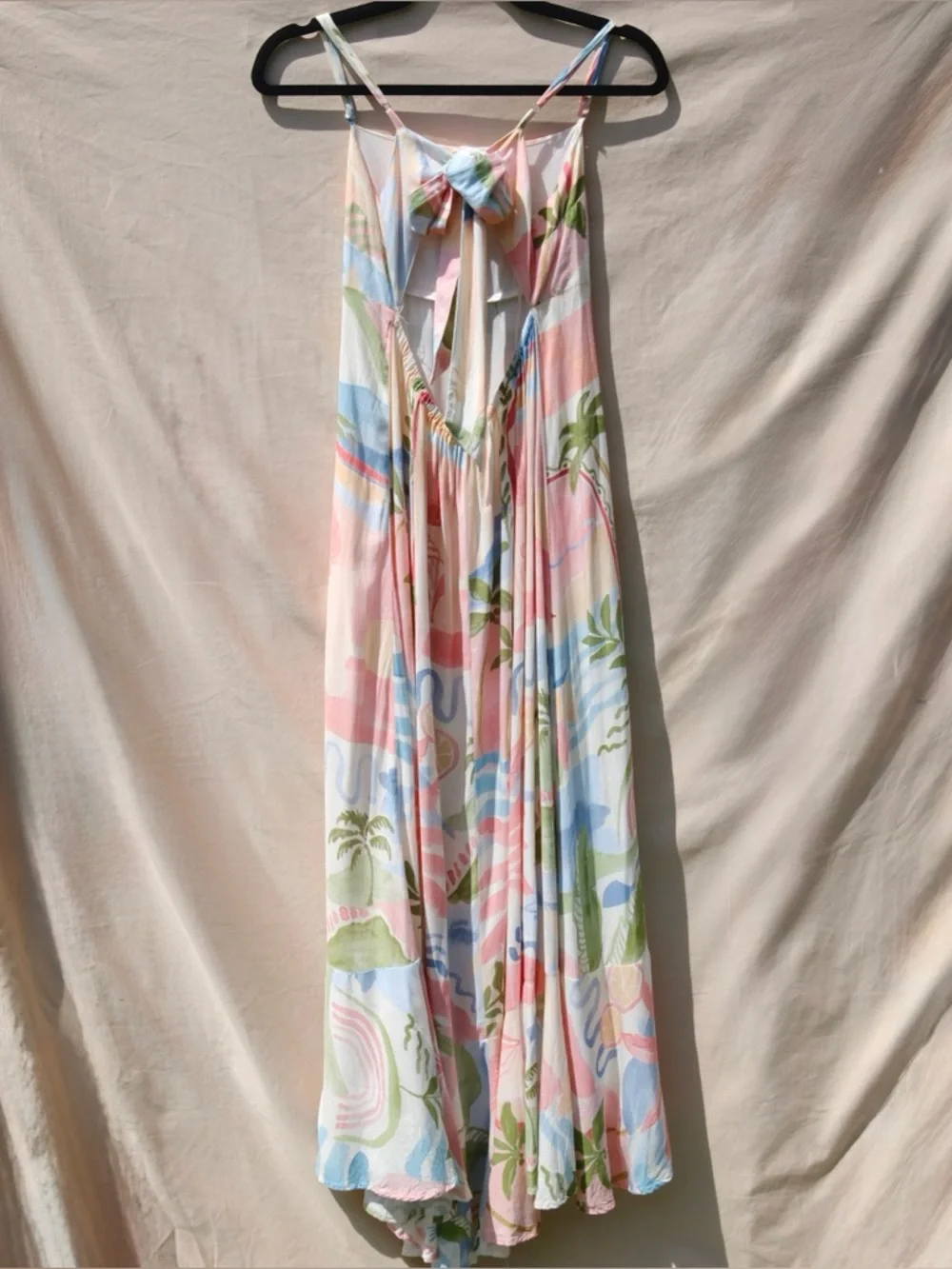 Paper Heart Tropical Print Maxi Dress Pastel Palm Beach Tie‎ Back Medium